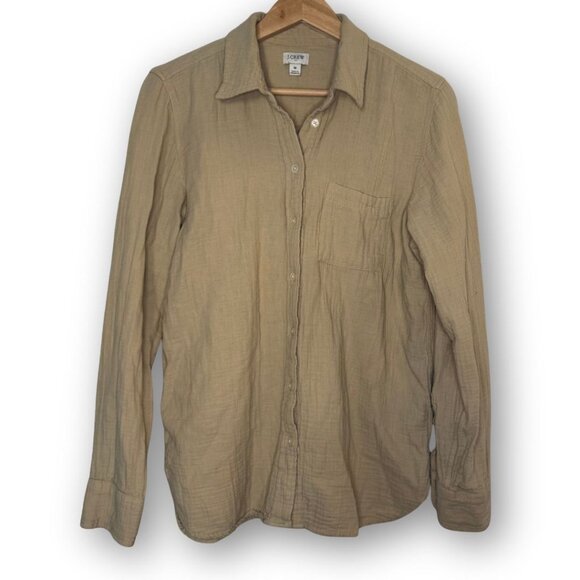 J.Crew Double Gauze Button Up Shirt in Sandstone Beige Size Medium - Picture 1 of 7